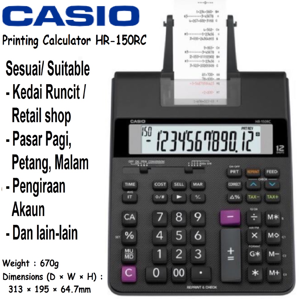 Casio desktop printing calculator resit receipt calculator hr150rc hr