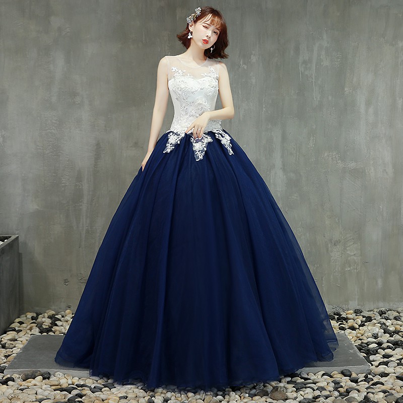 Navy blue hotsell and white gown