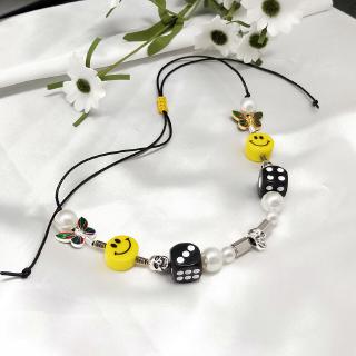 ROCKY Wu Yifan necklace hip-hop personality dice Pearl butterfly skull  smiley face necklace