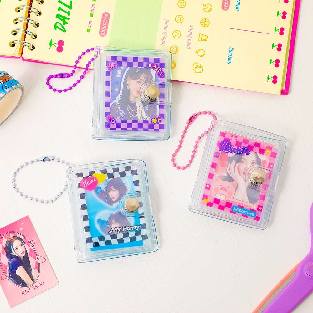 Checkerboard 2 Inch Card Bag with Chain Mini Photo Album Transparent ID ...