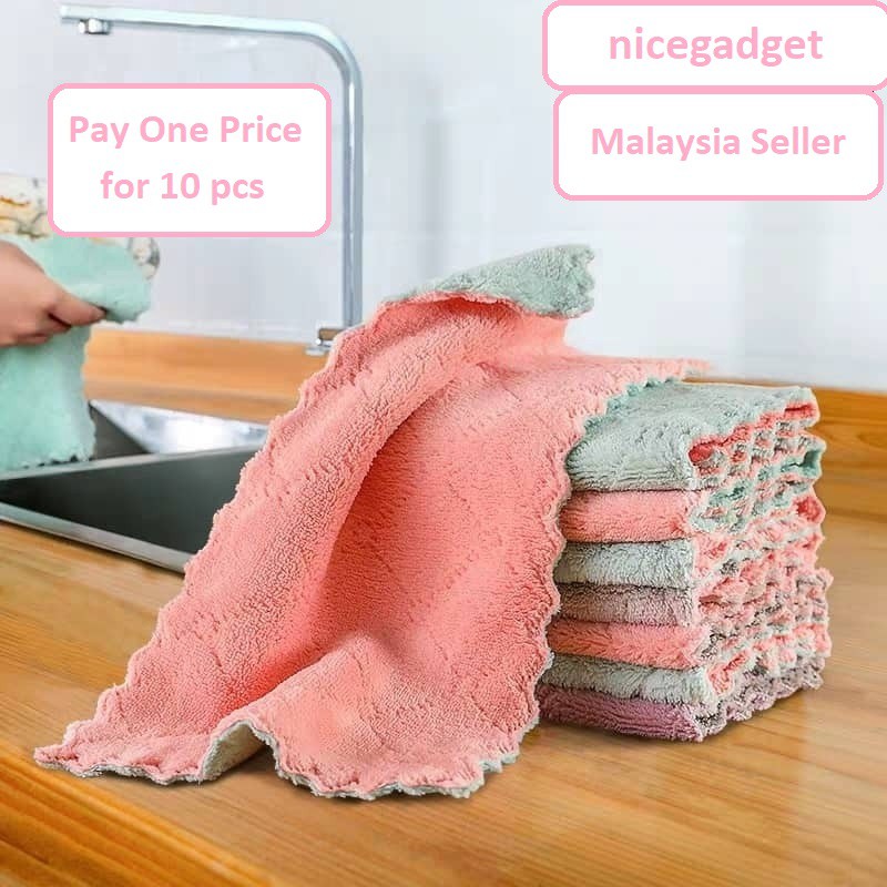 10pcs Kitchen Dish Cloths, Coral Fleece Microfiber Dish Towels