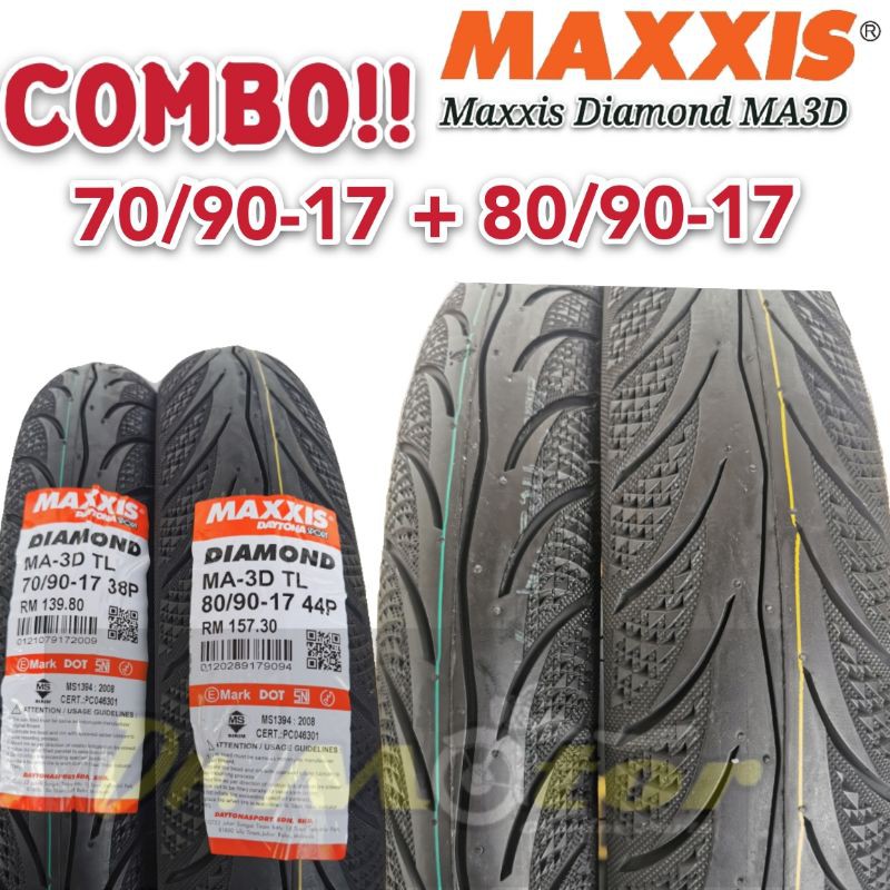 MAXXIS DIAMOND MA3D 17 TUBELESS TYRE COMBO TAYAR TIRE TIRES KOMBO 70/90