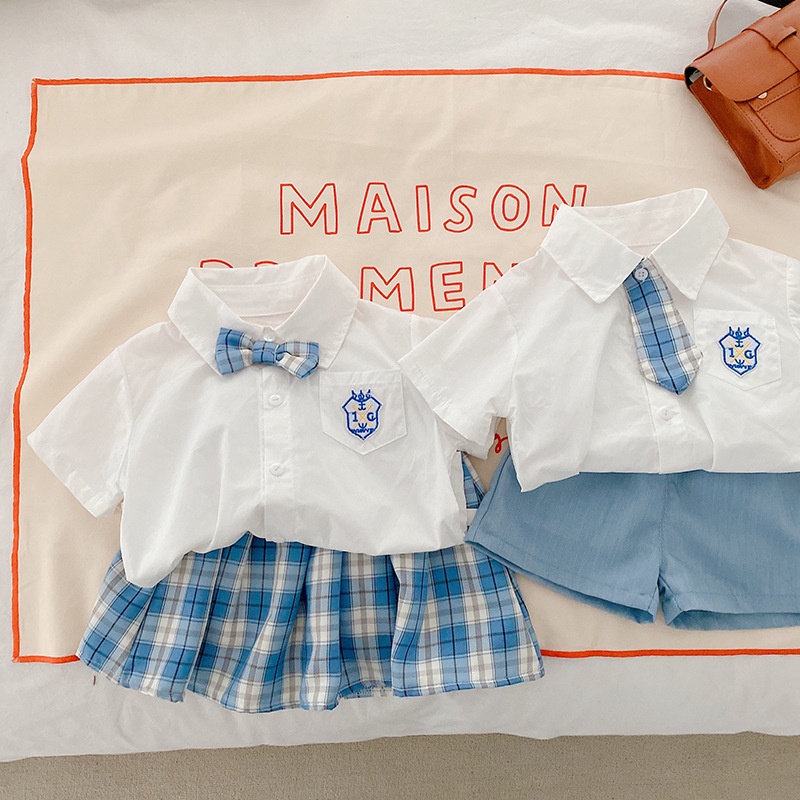 Short-sleeved College Style School Uniform Set For Girl And Boy