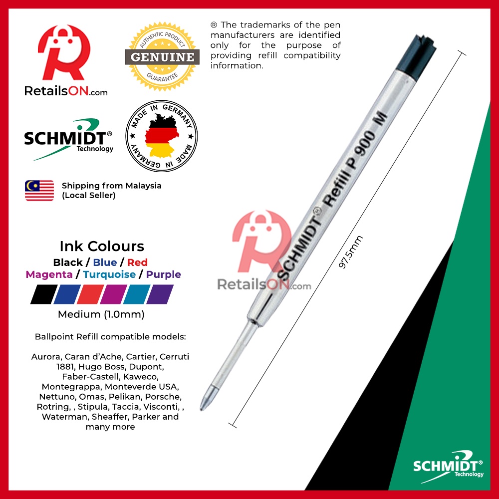 2 Pack - Schmidt P900 M Parker Style Ballpoint Refill