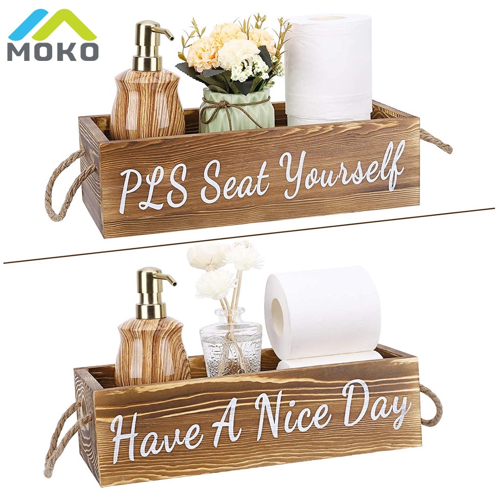 Bathroom Decor Box, 2 Sides with Funny Sayings -Perfect for