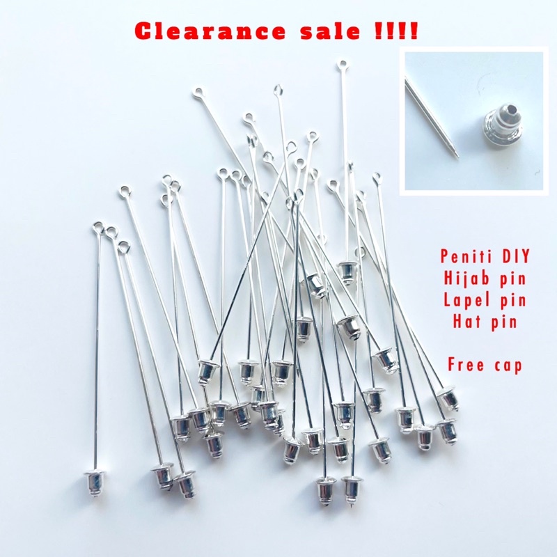 10 set Peniti DIY pin findings with cap untuk hijab pin lapel pin hat