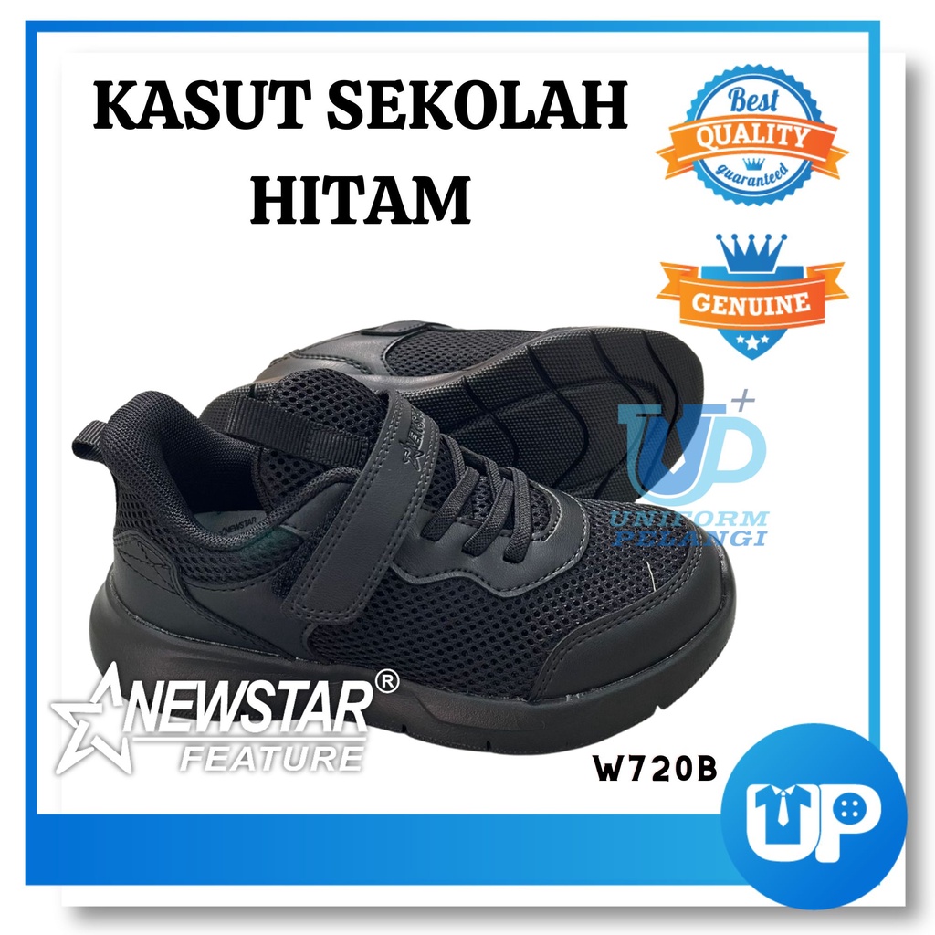 Original Newstar Kasut Sekolah Hitam Extra Light Shoelace And Velcro