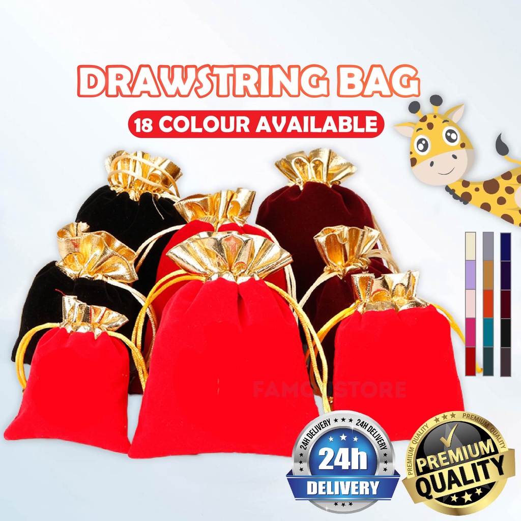 Gold Velvet Drawstring Bag Jewelry Jewellery Velvet Pouch Doorgift ...