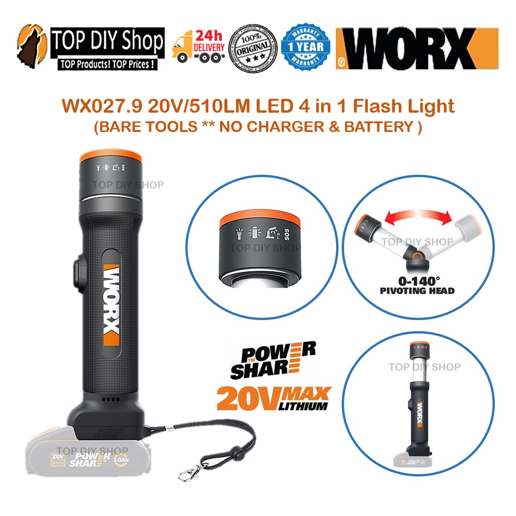 Worx WX027.9 20V 510LM LED 4 in 1 Flash Light Outdoor house hold