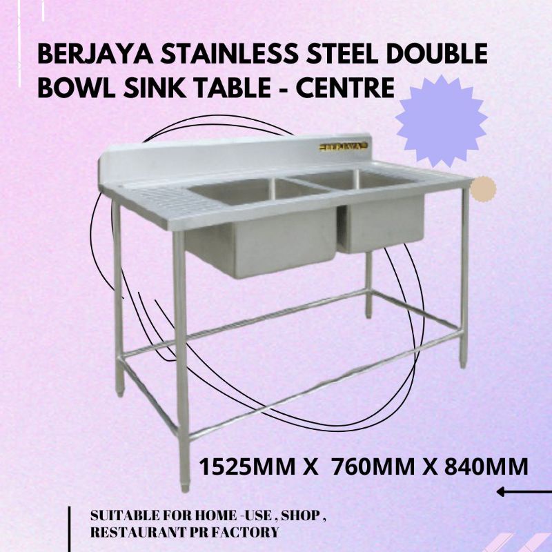 BERJAYA STAINLESS STEEL DOUBLE BOWL SINK TABLE CENTRE Shopee Malaysia