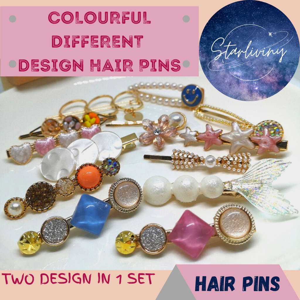 [READY STOCK] COLOURFUL DIFFERENT DESIGN HAIR PINS (2 PINS IN 1 SET ...