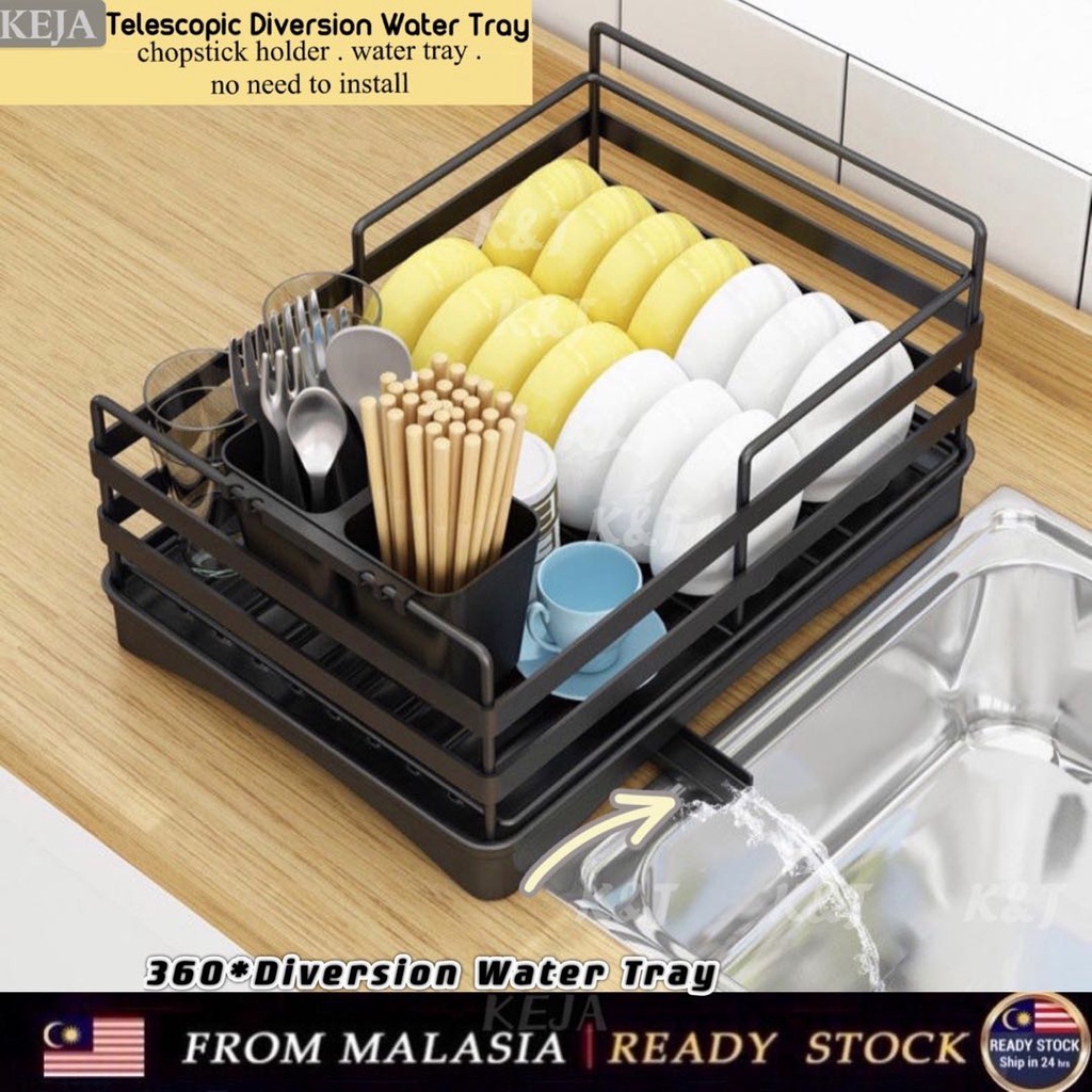 Keja 12 Tier Rak Pinggan Auto Drainer Tray Stainless Steel Kitchen Organizer Storage Rack Sinki 8355