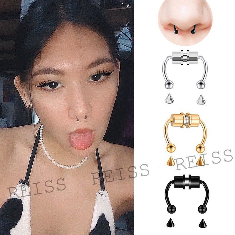 1pcs Fake Piercing Nose Ring Alloy Fake Horseshoe Septum Rock