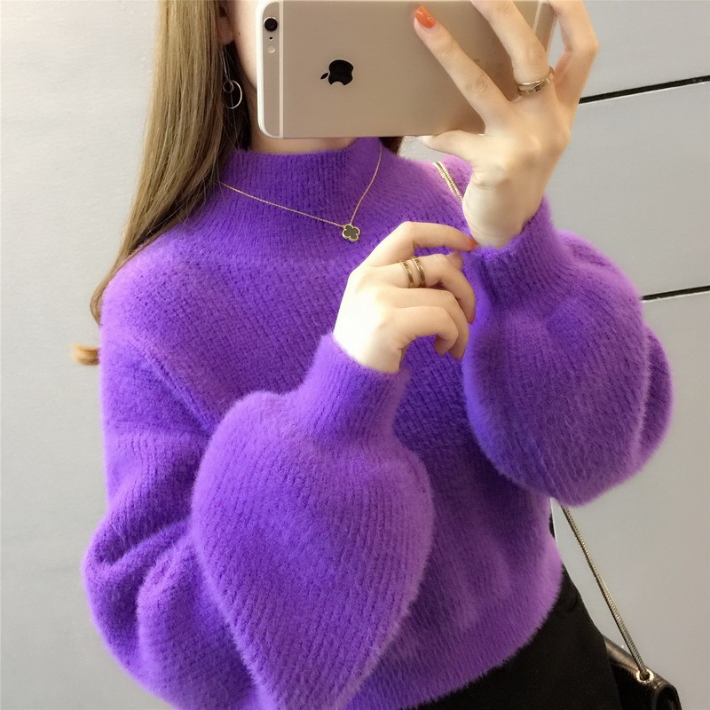 Korean Turtleneck Sweaters Women Fur Pullover Long Sleeve Outerwear ...