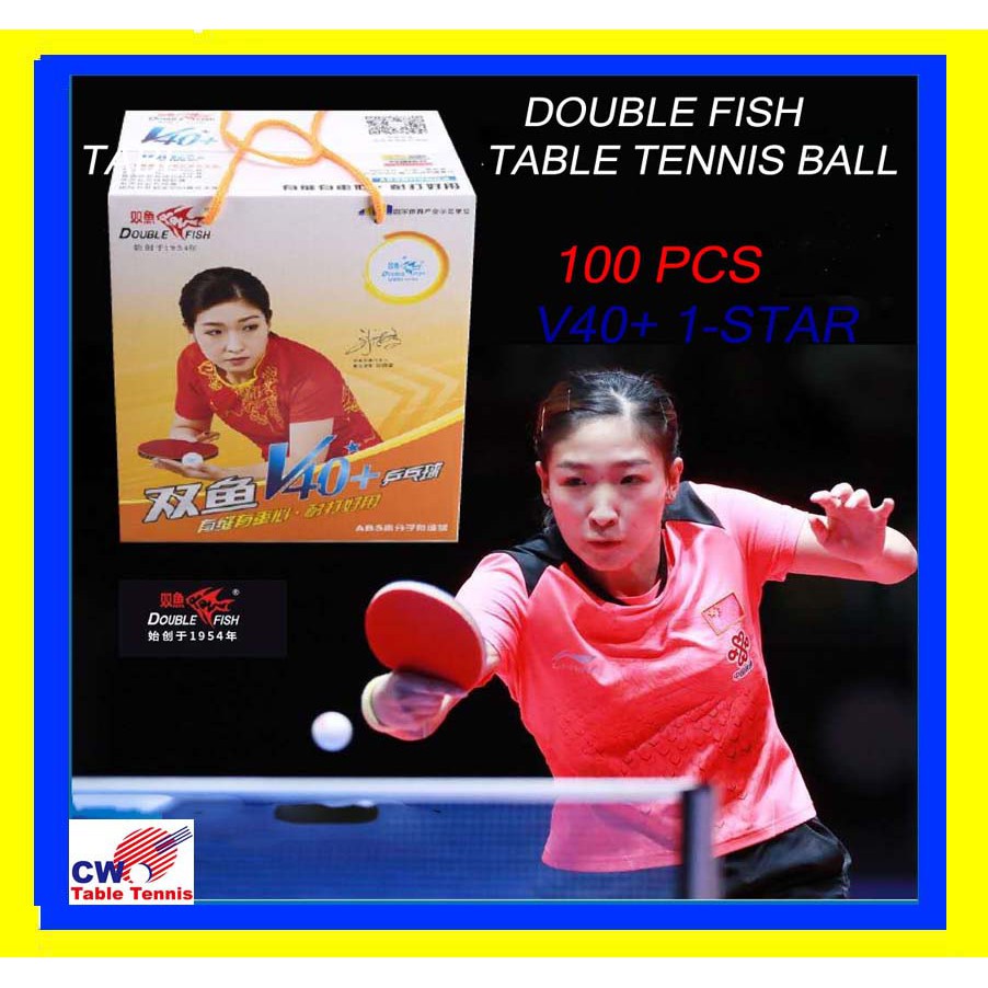 Double Fish Ball V40+ 40mm 1-Star 100's White Table Tennis Ball Ping ...