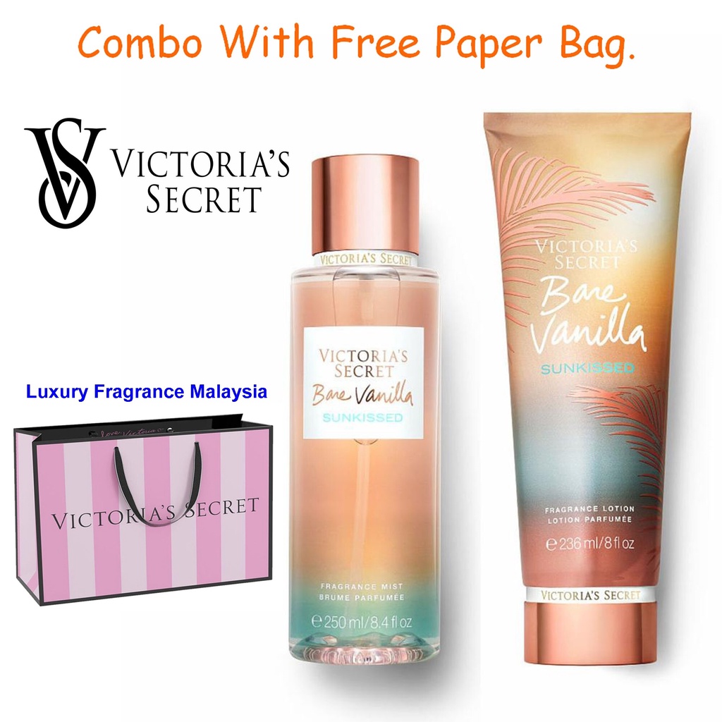 Luxfume Combo 3in1 Victorias Secret Bare Vanilla Sunkissed Fragrance Mist 250ml Body Lotion 