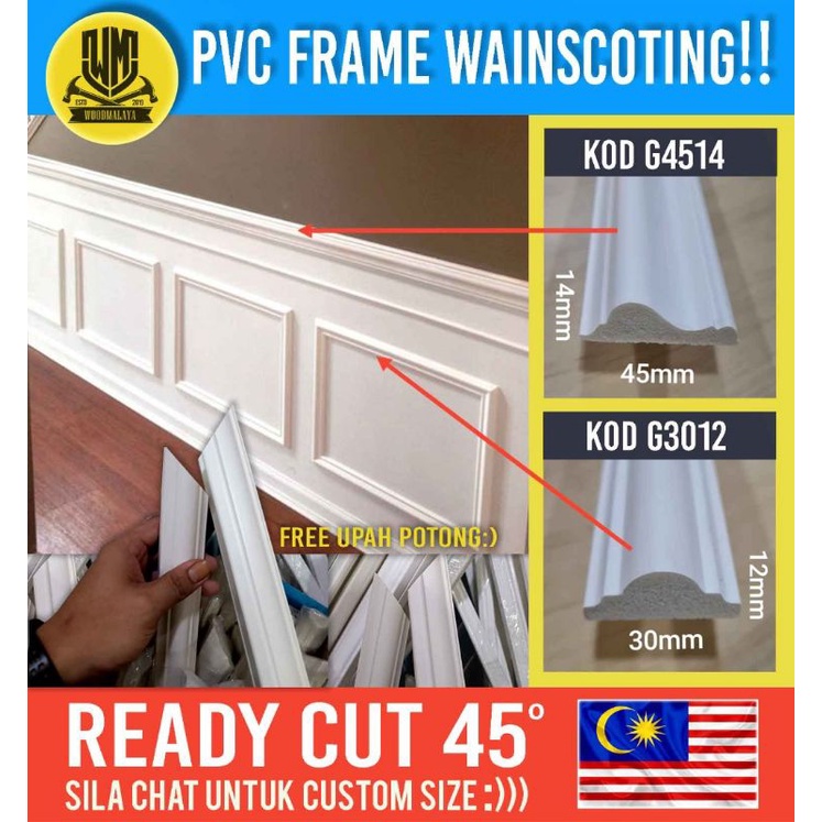 PVC White Wainscoting siap potong ikut ukuran wall anda,Tahan air Dan