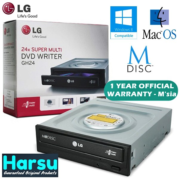 LG 24x Super Multi DVD Writer MDisc Windows Mac Internal GH24 (Black