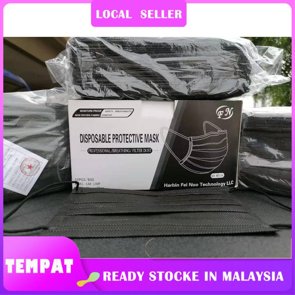 【READY STOCK MALAYSIA】 50pcs Full Black colour 3ply Face mask Non ...