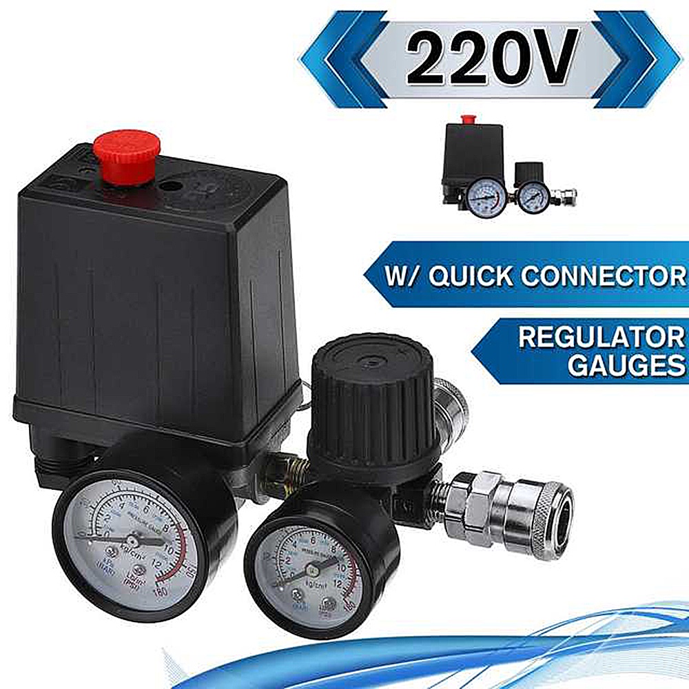 180PSI Air Compressor Pressure Valve Switch Manifold Relief Gauges Reg