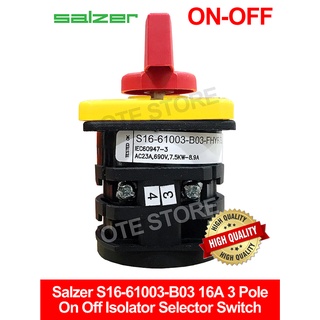 Salzer S16-61003-B03 16A 3 Pole On Off Isolator Selector Switch (48mm x ...