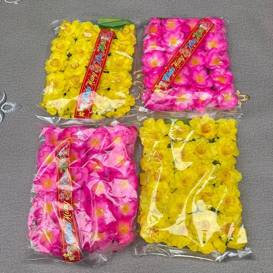 Set Of 40 Fake Apricot / Peach Blossoms With Branches And Green Leaves