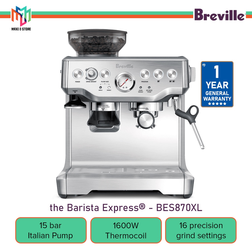 Breville BES870 Barista Express Espresso Coffee Machine Coffee Maker Bean Silver Shopee Malaysia