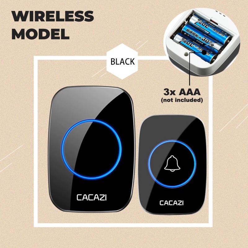 CACAZI Door Bell Wireless Waterproof 60 Ringtones DoorBell 300M Range
