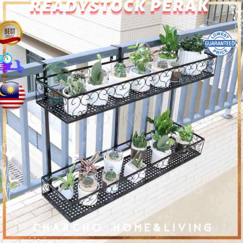 🇲🇾[ReadyStock]Balcony Flower Stand Iron Railing Hanging Flower Pot