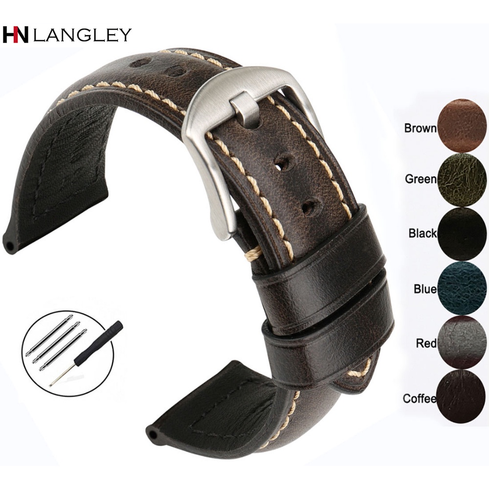 Vintage Genuine Leather Watch Strap 18/20/22/24/26mm Oil Wax Top Layer ...