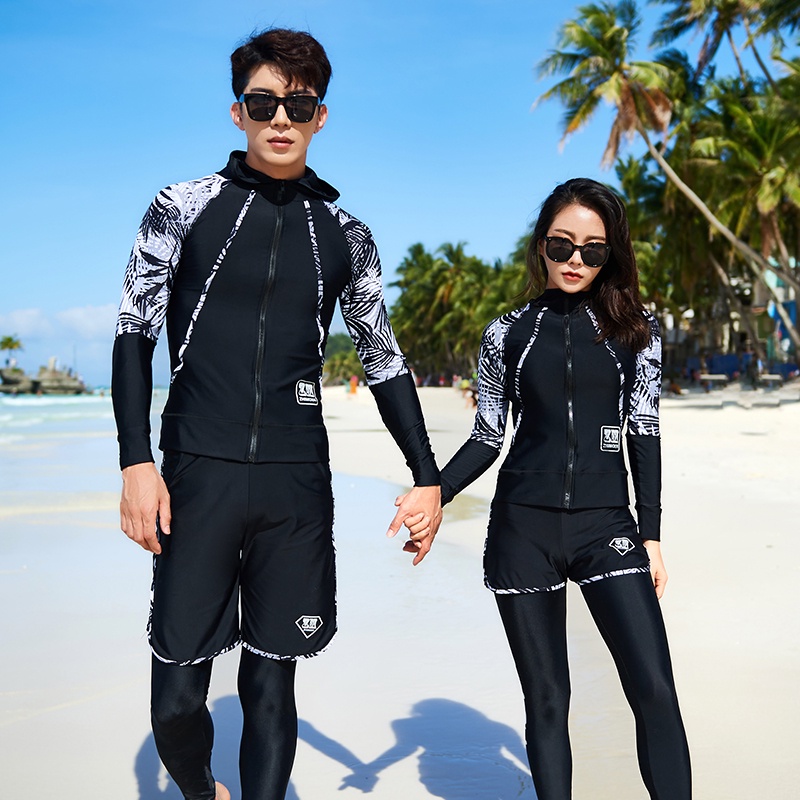 Hoodie Swim Shirt Set Women Men Swimwear Long Sleeve Rash Guards