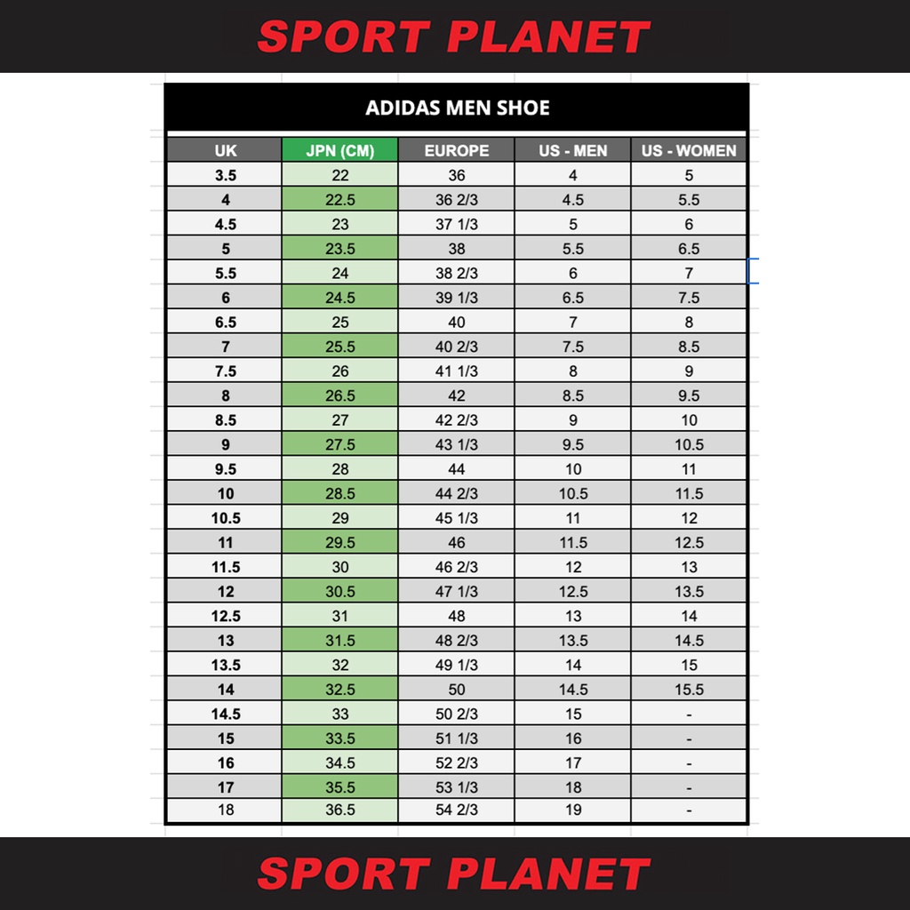 Adidas adizero store size chart