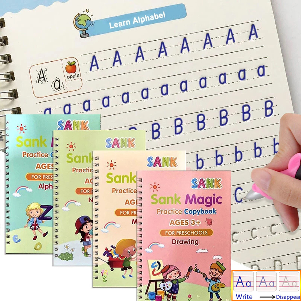 4 Book(Free Pens) Magic Writing Calligraphy Handwriting Copybook ...