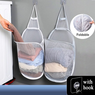 Folding Laundry Basket Organizer for Dirty Clothes Bathroom Mesh Storage  Bag