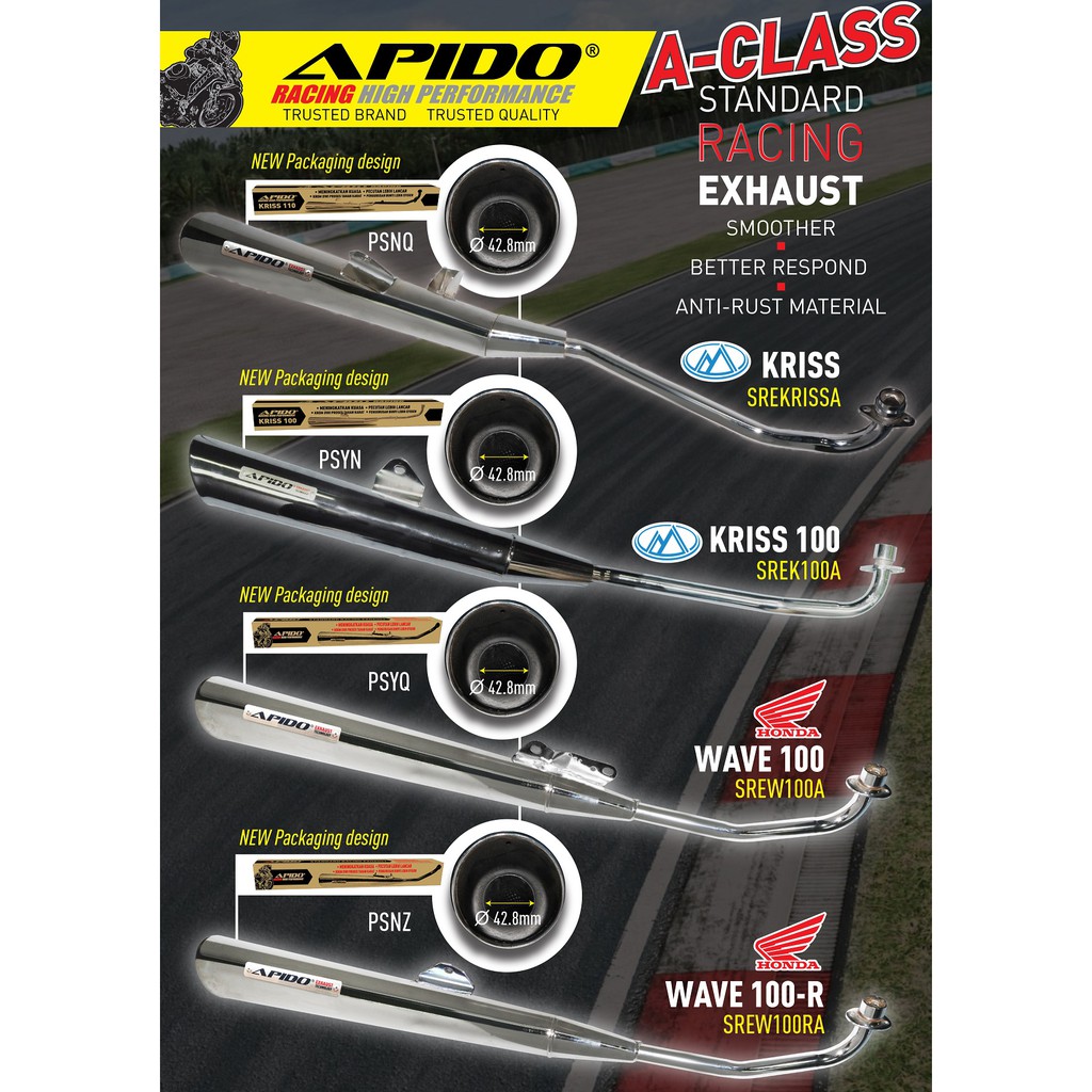 APIDO STANDARD RACING EXHAUST WAVE100/WAVE100R/WAVE110/EX5D-110/WAVE110 ...