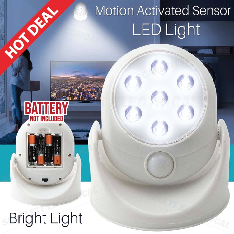 Motion Activated 7 LED Sensor Night Lights 360° Rotation Rotation Auto ...