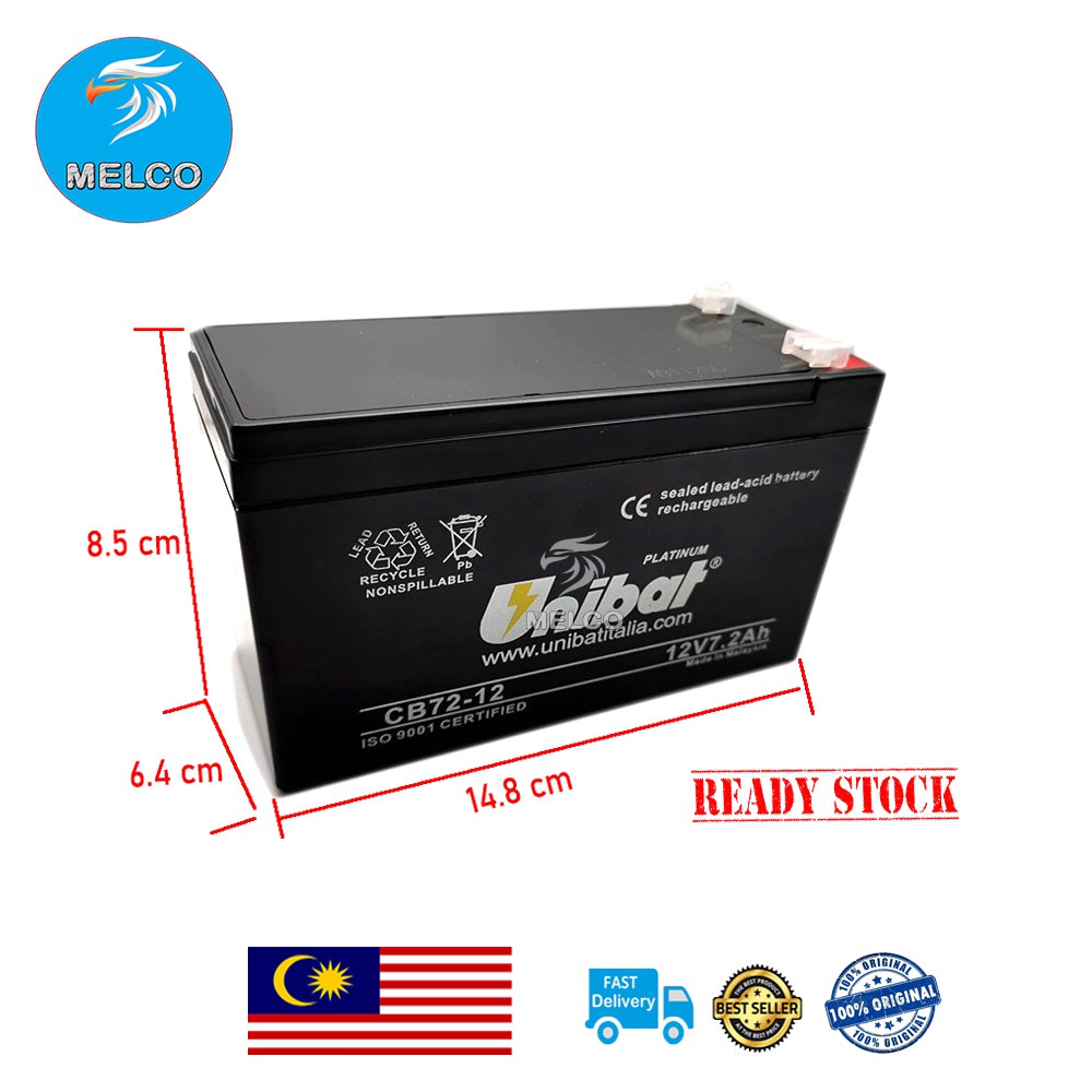 Unibat Battery 12V 7.2ah Home Alarm / Battery Backup 12V 7.2AH Battery
