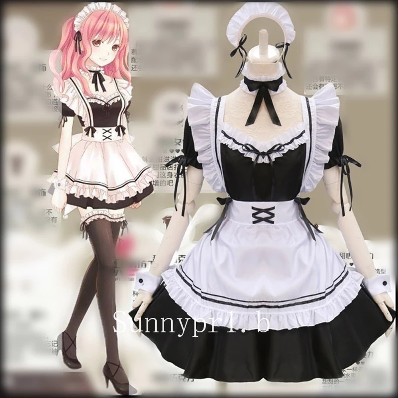 Amine Black Cute Lolita French Maid Cosplay Costume Dress Woman ...