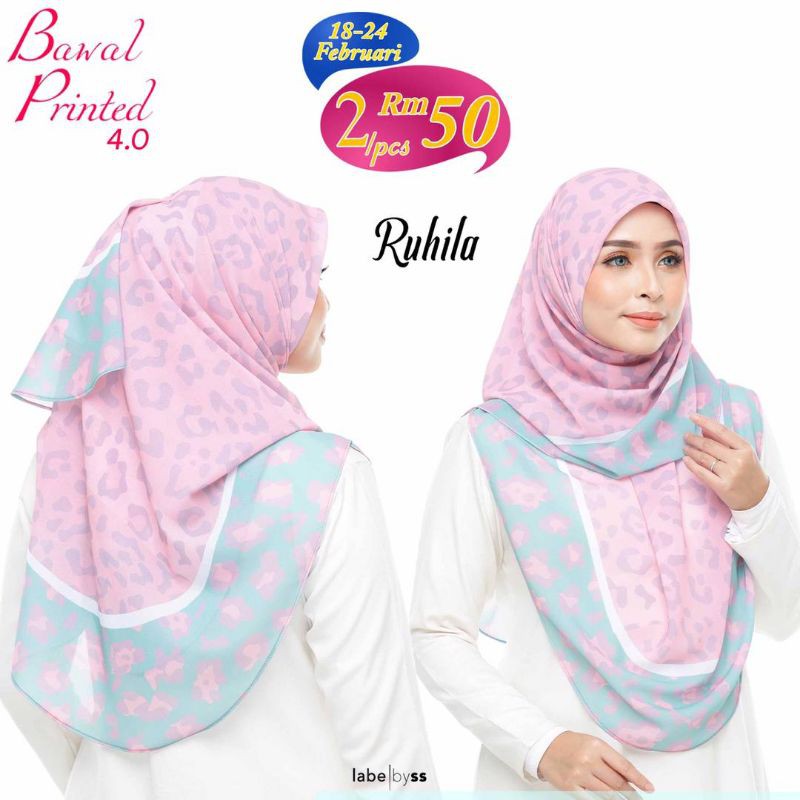 Tudung Bawal Empat Segi LABELBYSS Printed Heavy Chiffon Bidang 50 ...