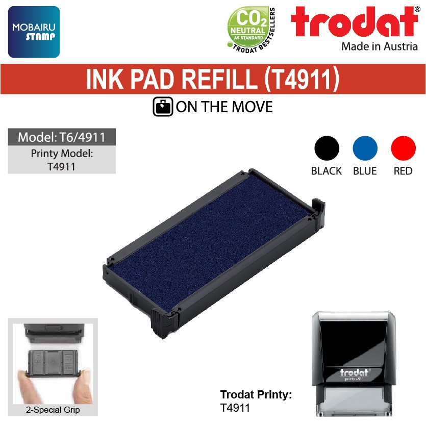 Ink Pad/Cartridges Refill for Self Inking Stamps Trodat Printy T4910 to T4913 (Black, Blue