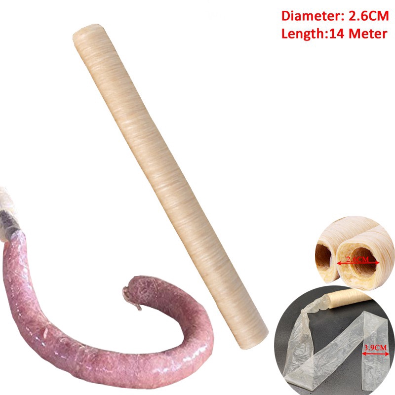 14M x 26/30MM Dry Collagen Sausage Casing Tube Meat Sausages Casing For