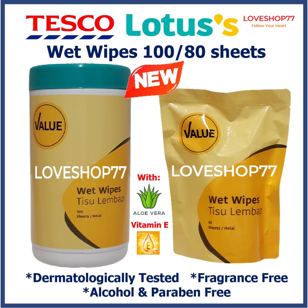 Tesco Lotus Tisu Basah Wet Wipes Everyday Value 100 Sheets 80 sheets