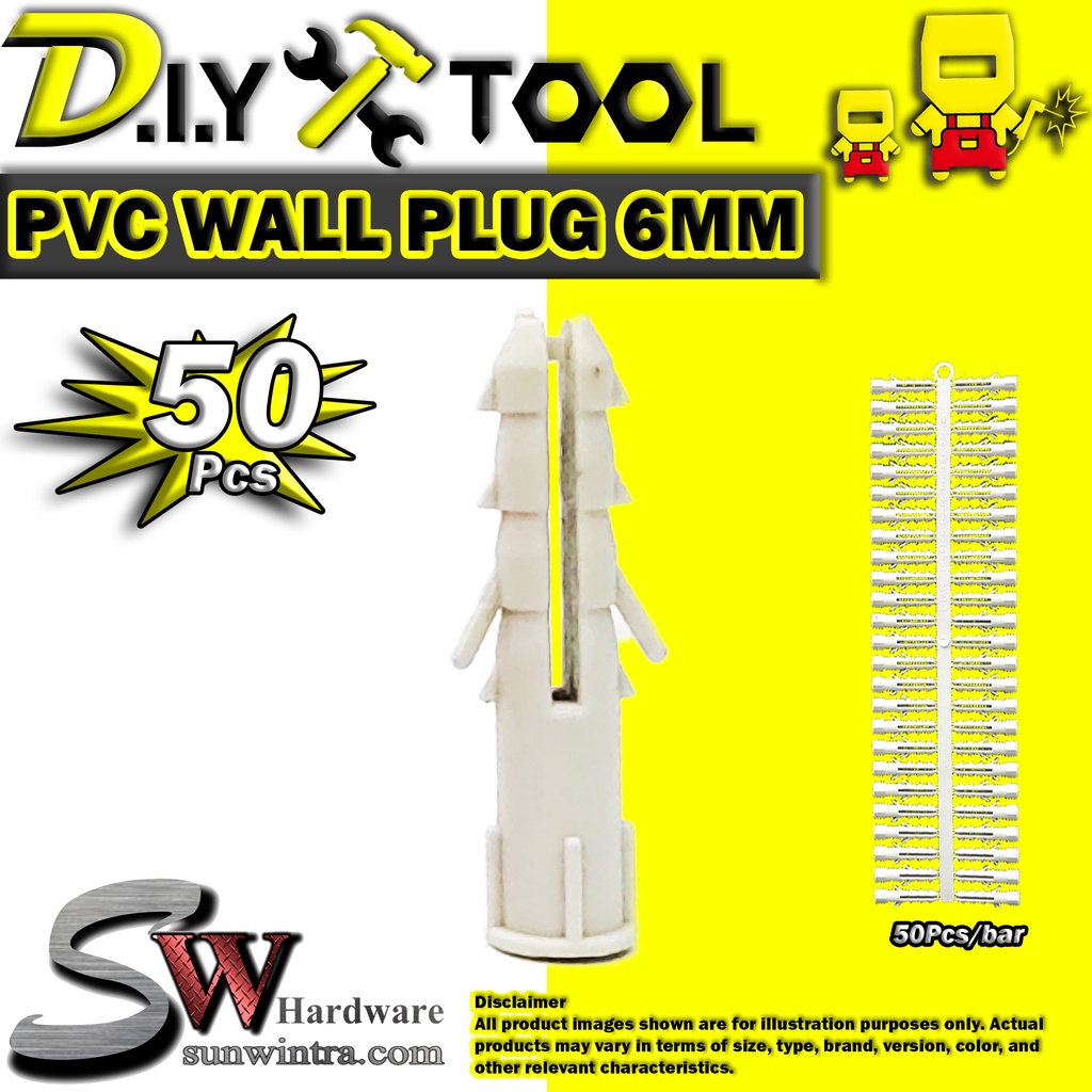 [SW Hardware] High Quality PVC Wall Plug Plastic Plug Nail [50Pcs ...