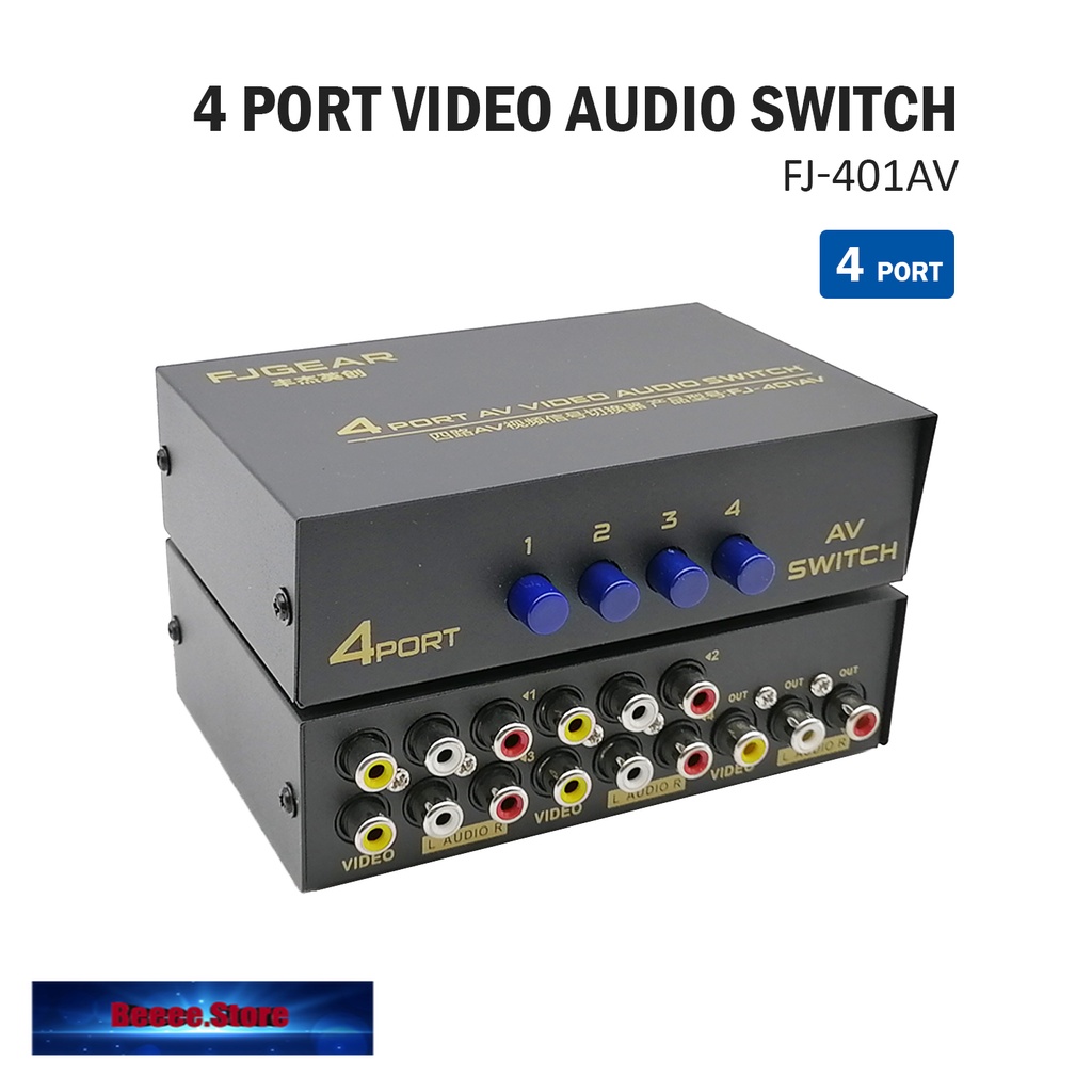 4 Port AV Audio Video RCA 4 Input 1 Output Switcher Switch Selector ...