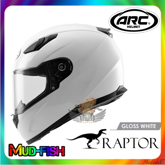 TOPI KELEDAR ARC RAPTOR FULLFACE HELMET PLAIN GLOSS WHITE (SINGLE VISOR ...