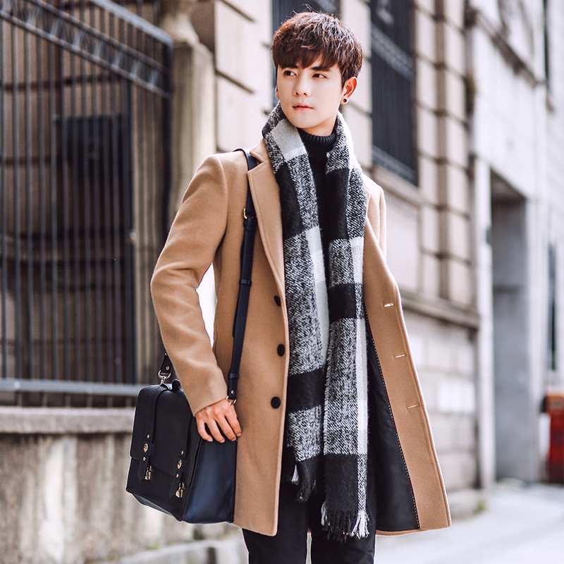 Autumn and winter men s woolen coat Korean version of the slim trench coat men s long thickened woolen coat tide men s c Shopee Malaysia