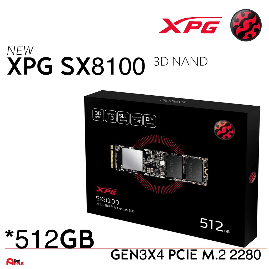 ADATA XPG SX8100 - 512GB 3D NAND NVMePCIe Gen3x4 M.2 2280 Solid State ...