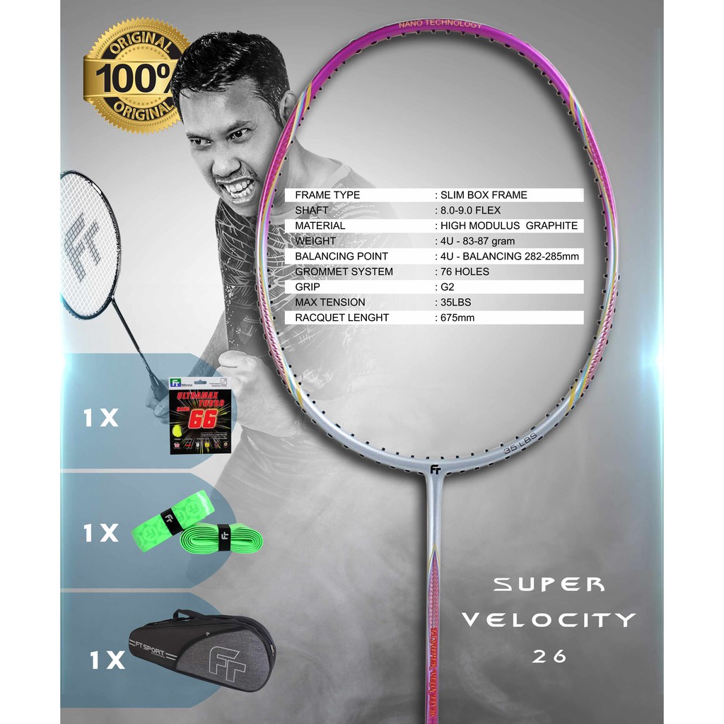 FELET Super Velocity 26 Badminton Racket 100 Original by FLEET