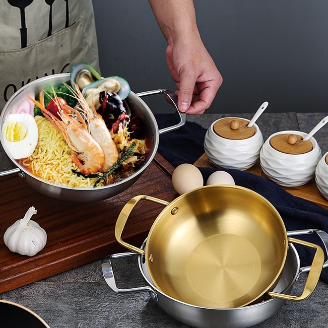 Korean Stainless Steel Double Ear Cooking Pots Soup Cooker Seafood