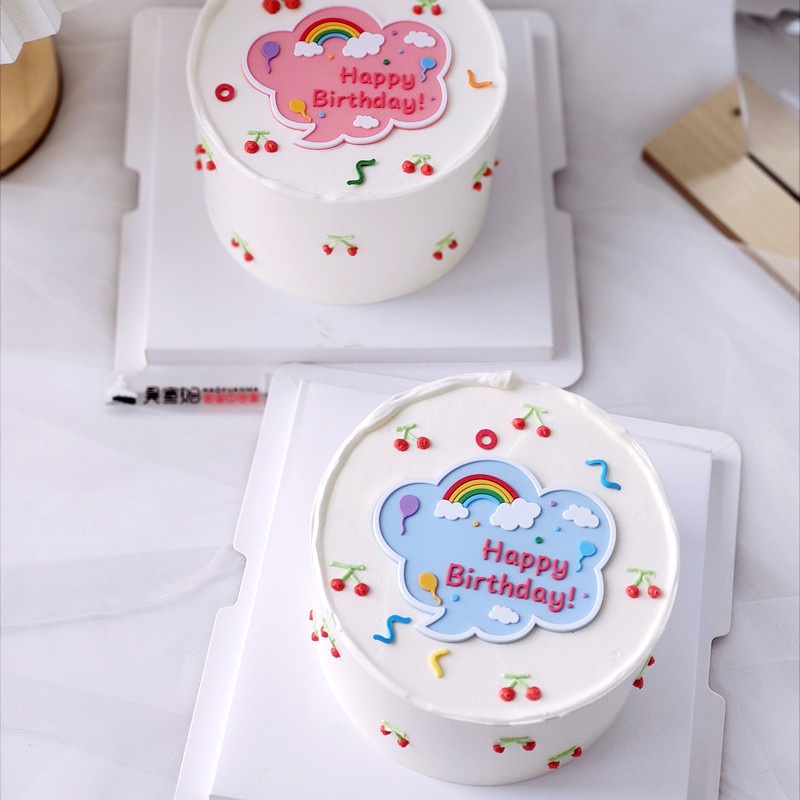 Rainbow Clouds Happy Birthday Cake Decorating Girls Baking Cake ...